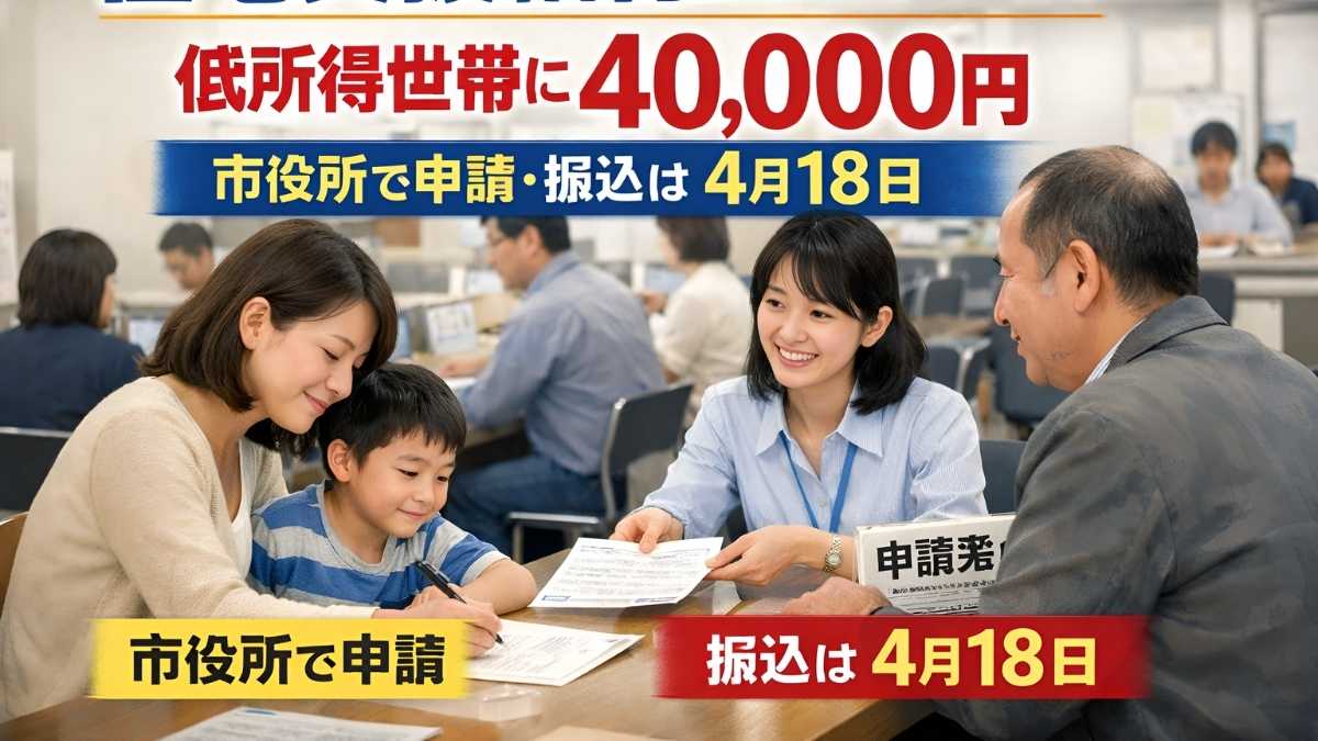 住宅支援給付2026年4月: 低所得世帯に40,000円 市役所で申請 振込は4月18日