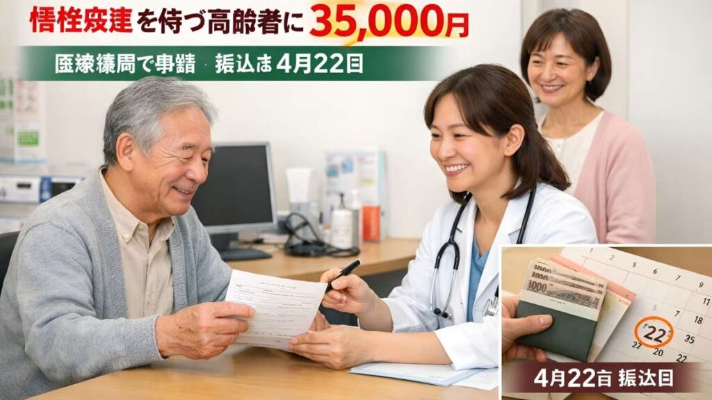 健康支援金2026年4月: 慢性疾患を持つ高齢者に35,000円 医療機関で申請 振込は4月22日